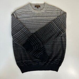 Pure cashmere Paolo Mondo sweater black grey striped crew mens XL fits large